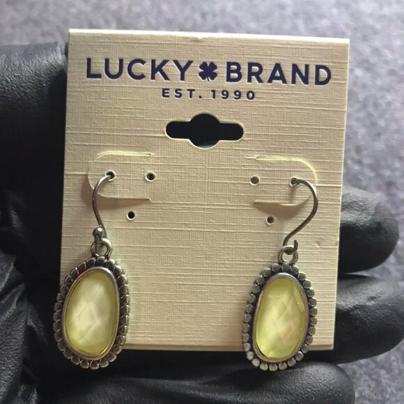 Accessories - Lucky Brand Drop Earrings – Yellow Gemstone with Beaded Silver-Tone Frame